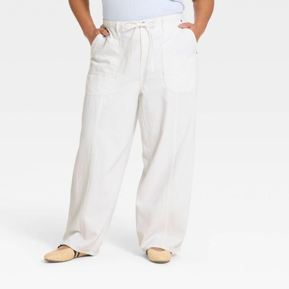 Women’s High-Rise Drawstring Soft Utility Jeans - Universal Thread White 24